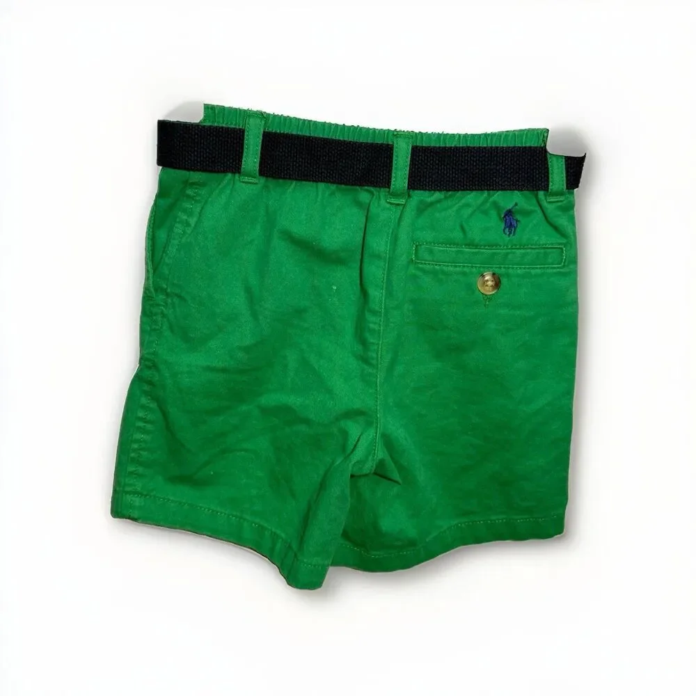 Polo Ralph Lauren Toddler 24M Green Chino Shorts Navy D-Ring Belt Pony
